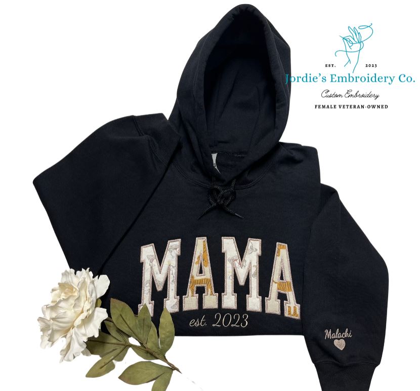 Mama with Onsies Custom Embroidered Hoodie
