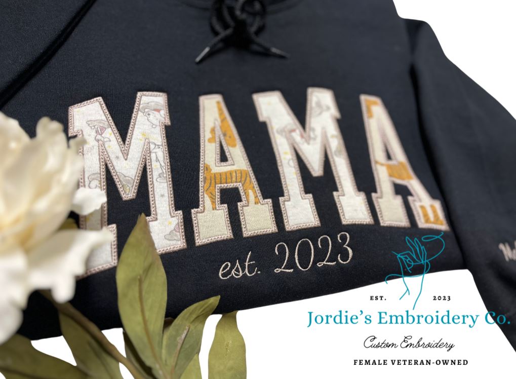 Mama with Onsies Custom Embroidered Hoodie