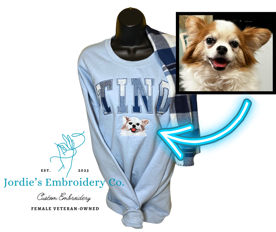 Pet Portrait Crewneck with Applique Custom Embroidered