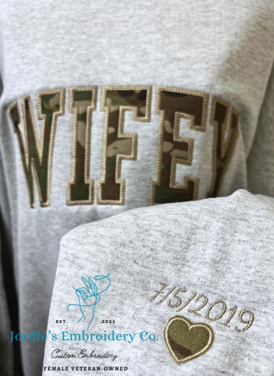 Wifey Military Hoodie Custom Embroidered