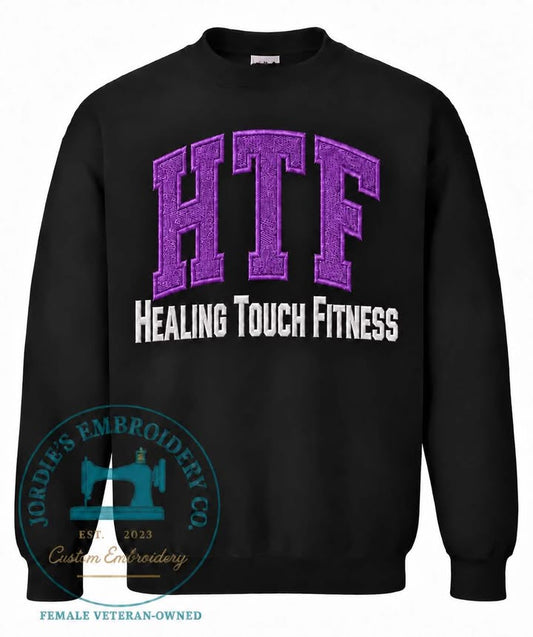 Healing Touch Fitness Embroidered Crewneck Applique - Purple & White Bold Font