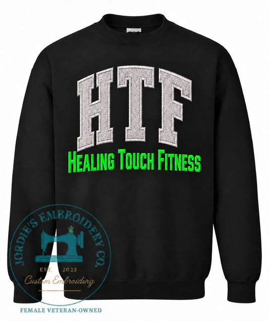 Healing Touch Fitness Embroidered Crewneck Applique - White & Green Bold Font