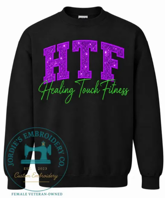 Healing Touch Fitness Embroidered Crewneck Glitter Applique