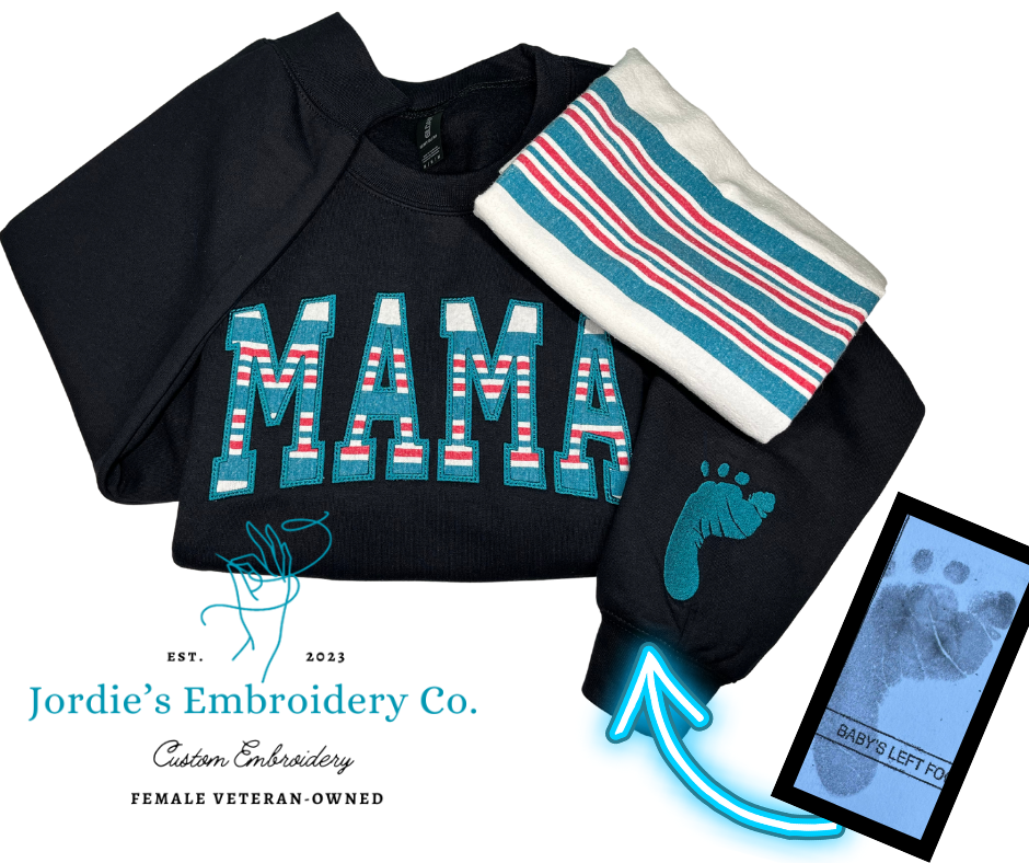 Mama Embroidered Crewneck with Receiving Blanket and footprint