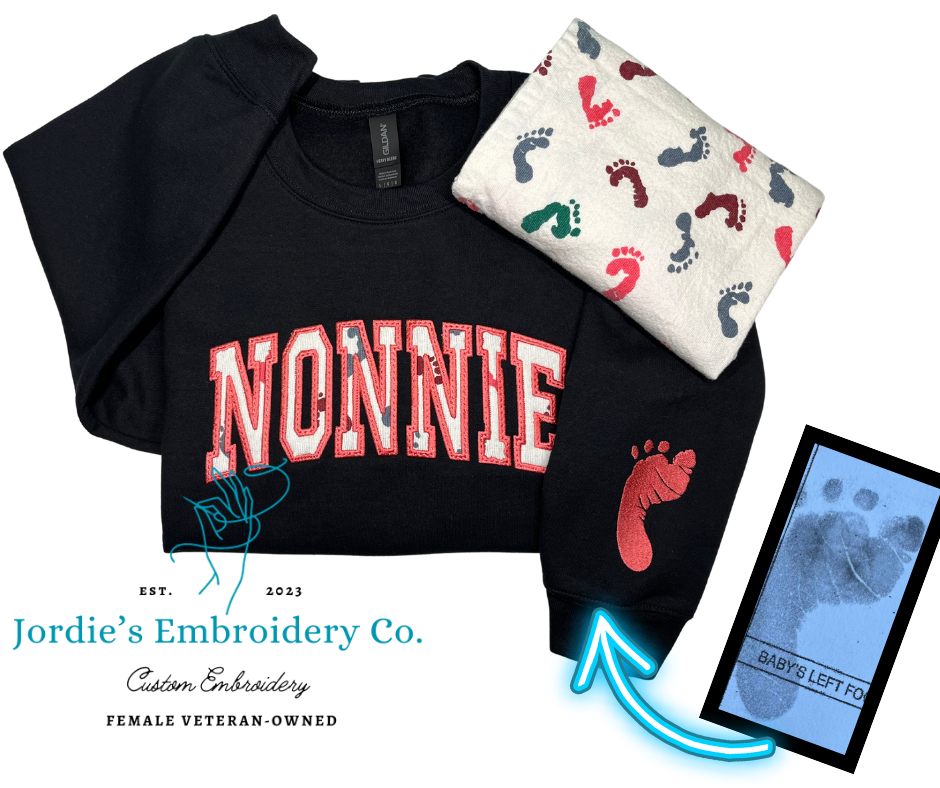 Nonnie Embroidered Crewneck with Receiving Blanket and footprint