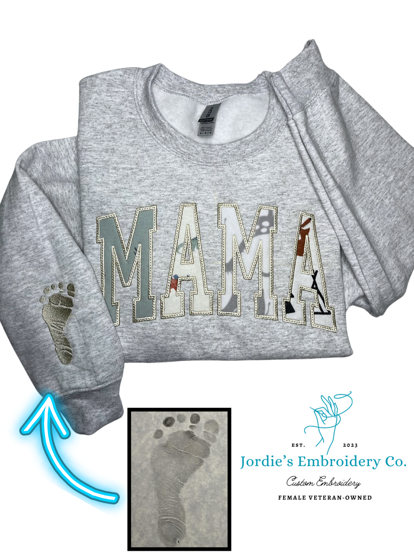 Mama Embroidered Crewneck with Footprint