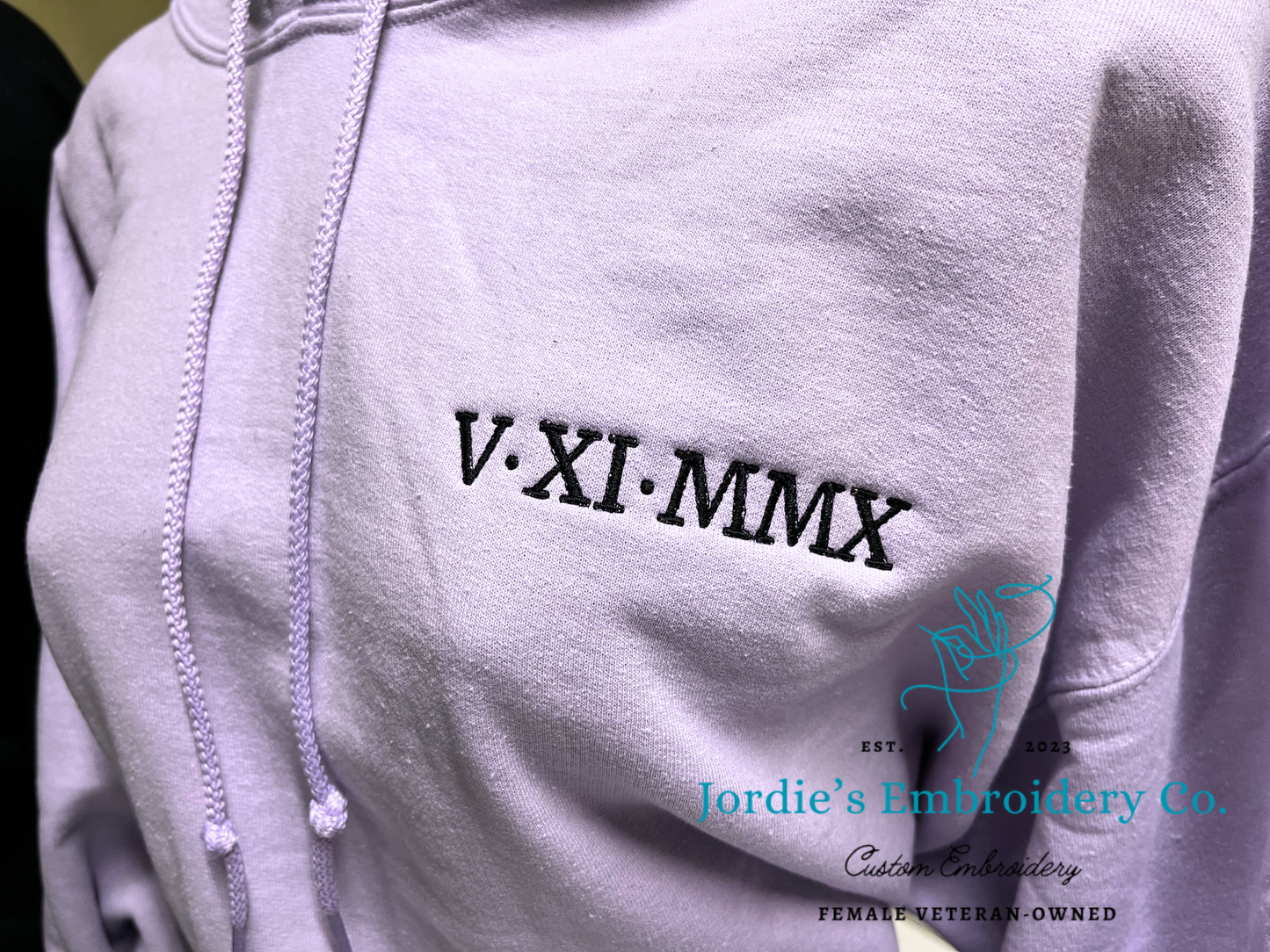 Couple's Roman Numeral Anniversary Date Custom Embroidered Hoodie