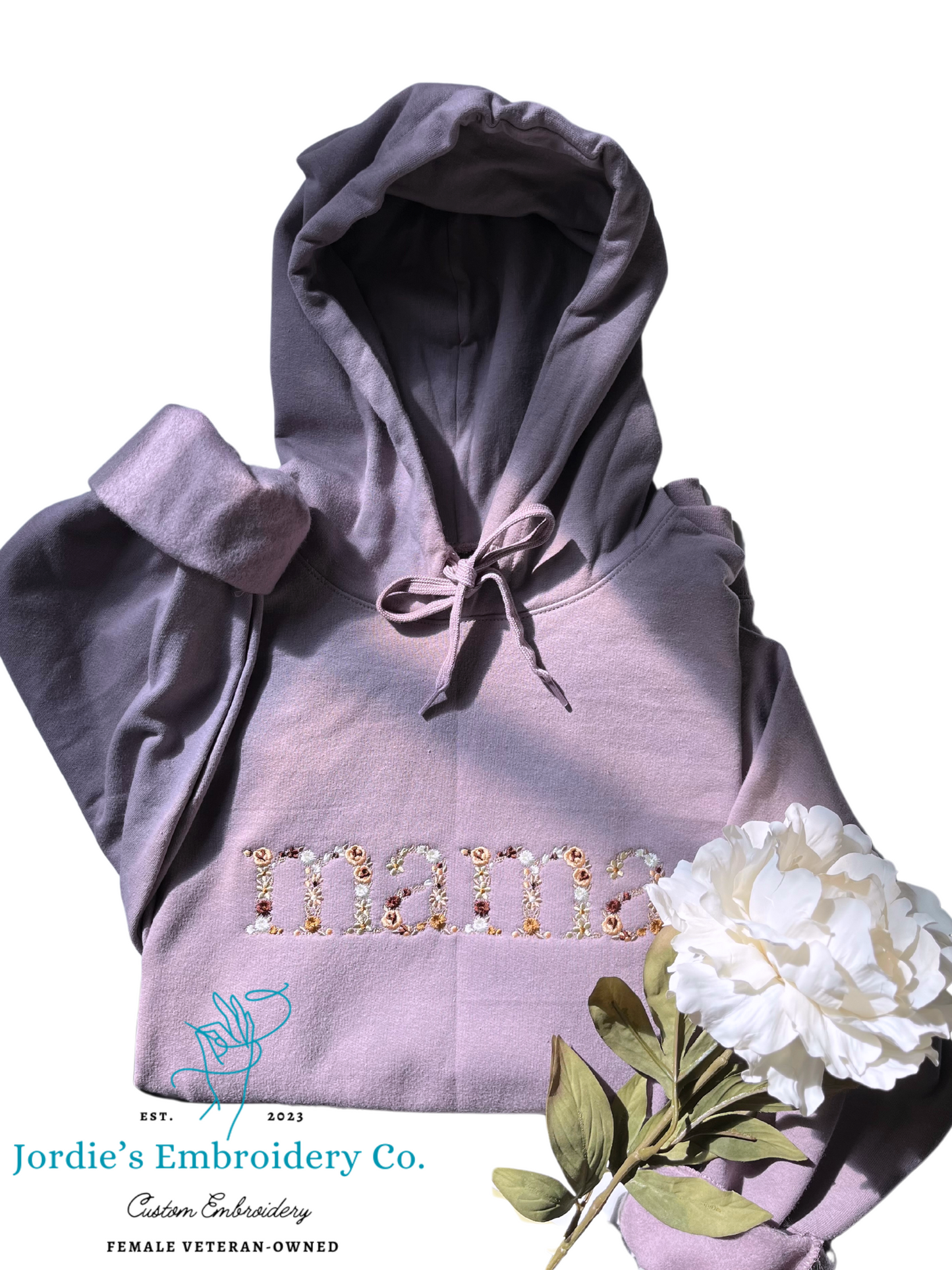 Mama with Floral Letters Embroidered Hoodie