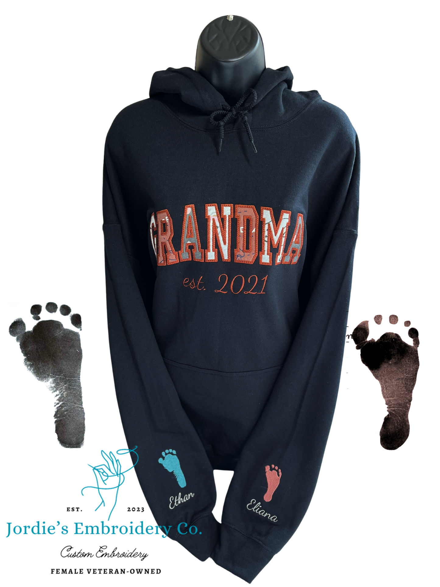 Grandma Embroidered Hoodie with Onsies and Footprint