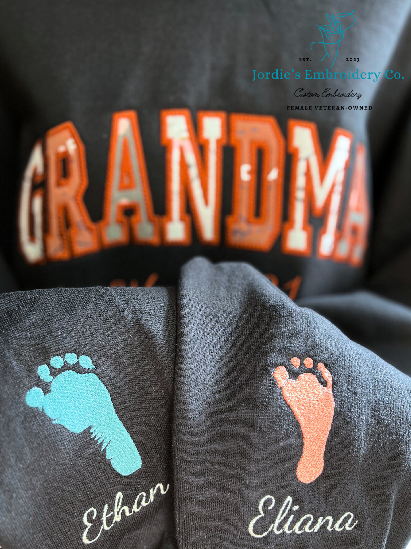 Grandma Embroidered Hoodie with Onsies and Footprint