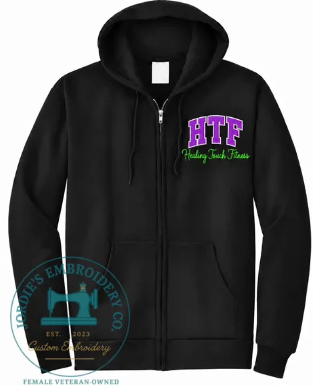 Healing Touch Fitness Custom Embroidered Full Zip Jacket - HTF Purple Logo