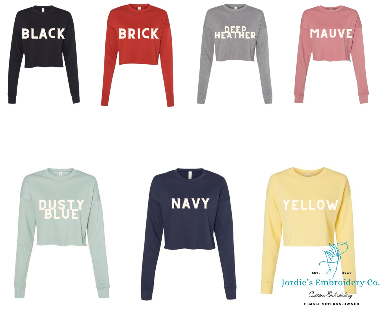 Women's Cropped Fleece Crewneck Custom Embroidered Blank Bella + Canvas